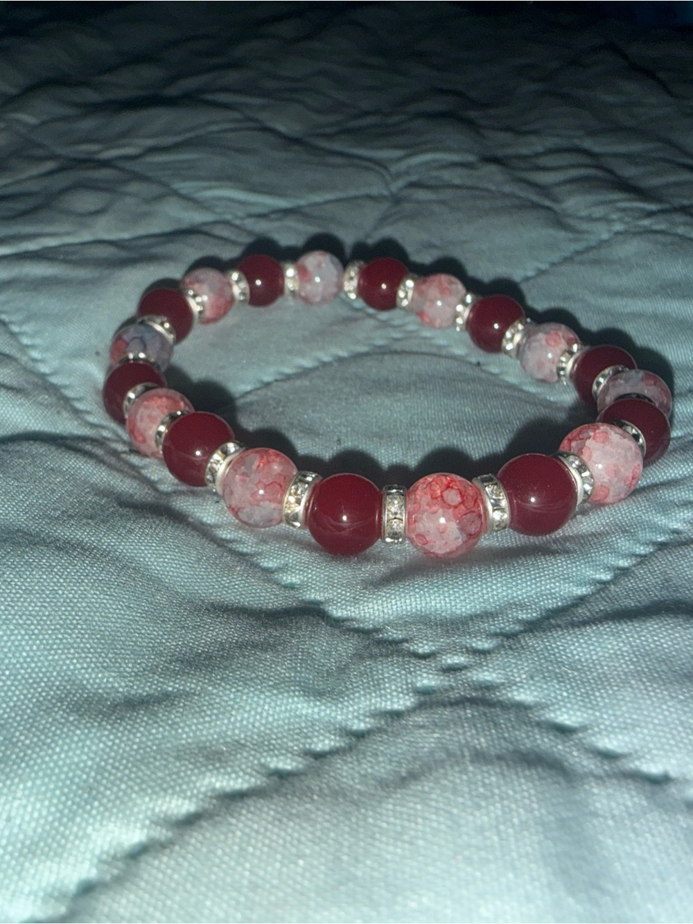 Women’s Pink and Burgundy Beaded Stretch Bracelet